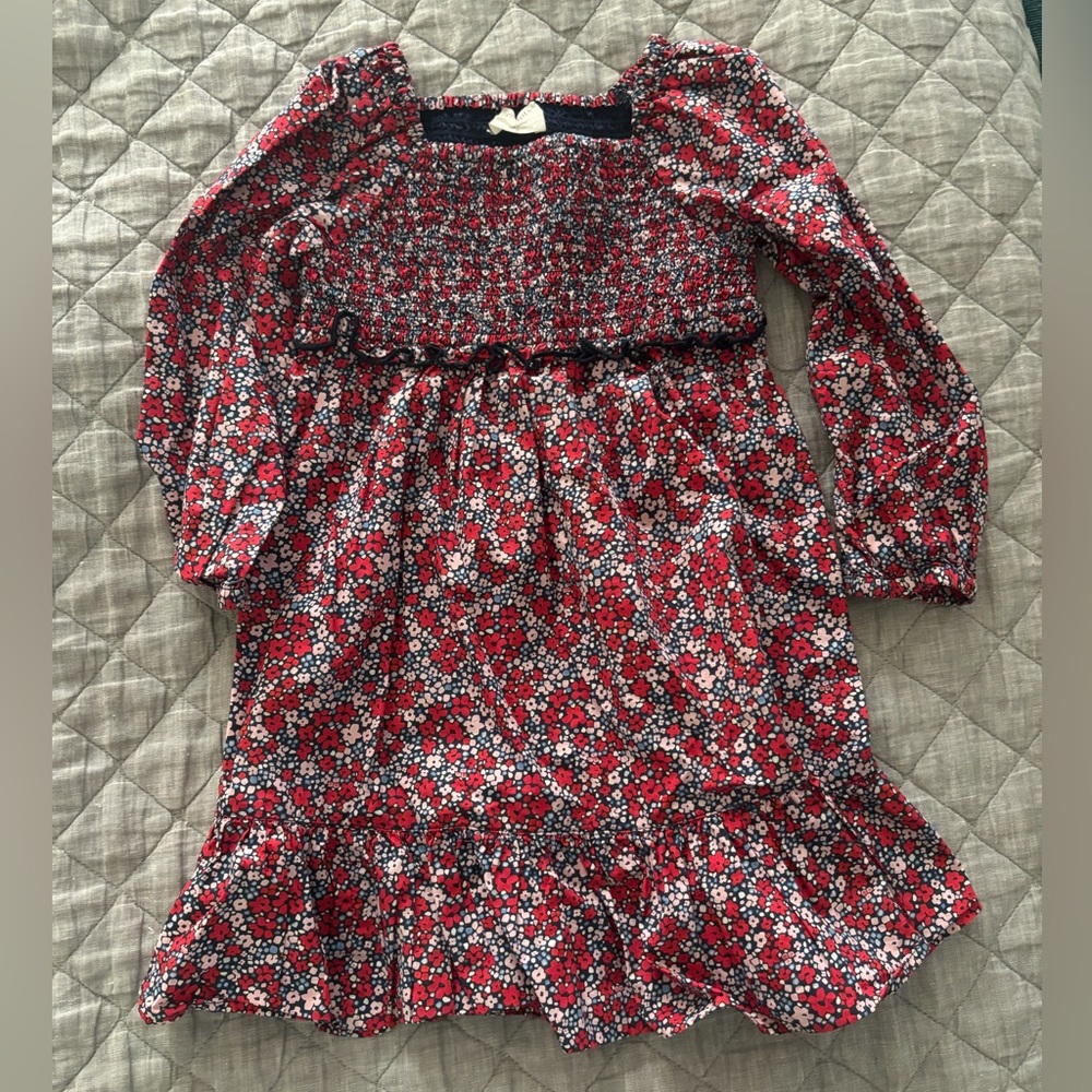 J.Crew Girls Floral Long Sleeve Dress - Red, Navy & White